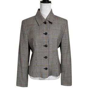 Vintage Pendleton Virgin Wool Houndstooth Blazer Plaid Jacket Size 12 Tailored